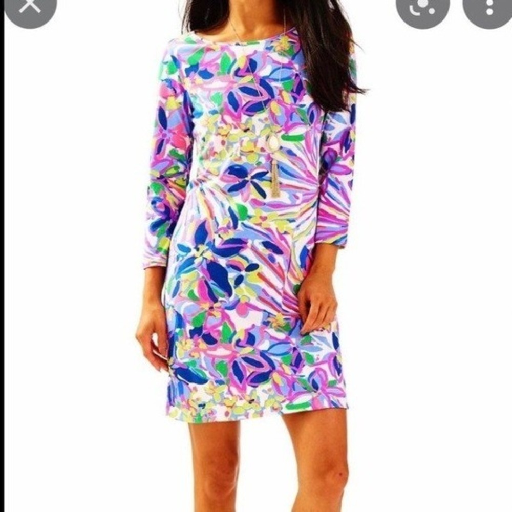 Lilly Pulitzer Marlowe Dress Women's Large Multicolor Print 3/4 Sleeve Shift